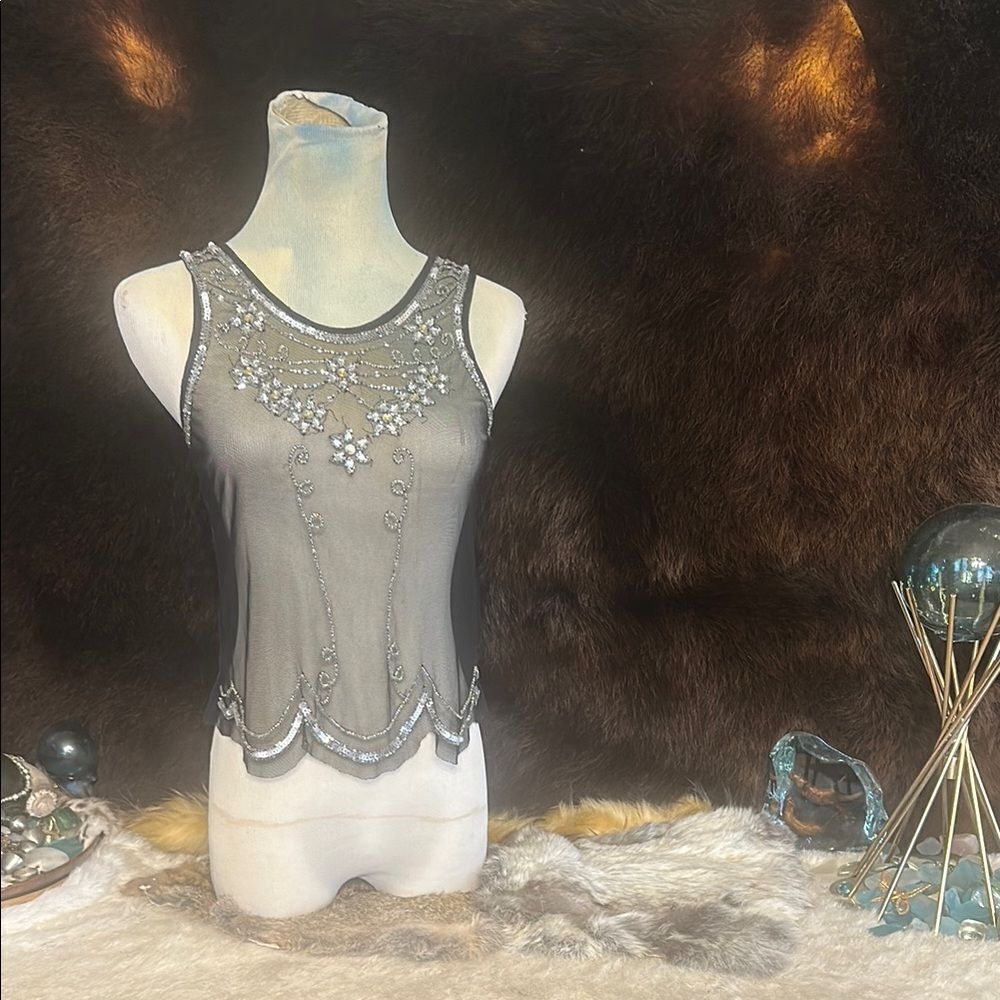 Embellished Black Sheer Top S (5175)